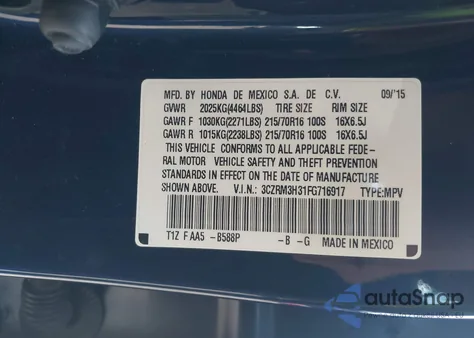 2015 Honda Cr-V Lx from USA, damaged, VIN 3CZRM3H31FG716917